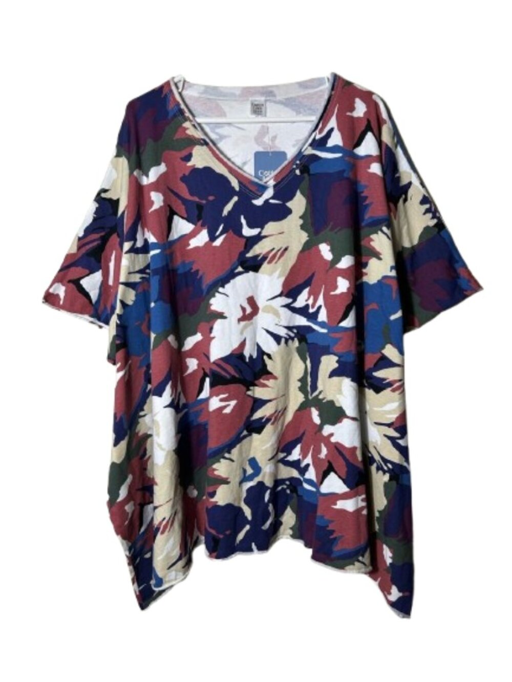 Cotton Lani abstract floral print oversized tunic tee womens OS NWT